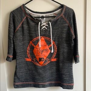 NHL Black and Orange Sweatshirt with Lace-Up Neckline